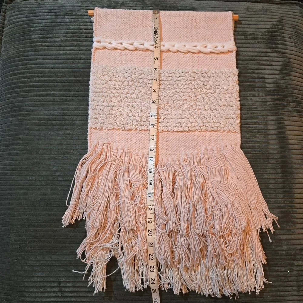Vintage Handcrafted Macrame Tapestry Pink Wall Hanging Boho Decor Cottagecore